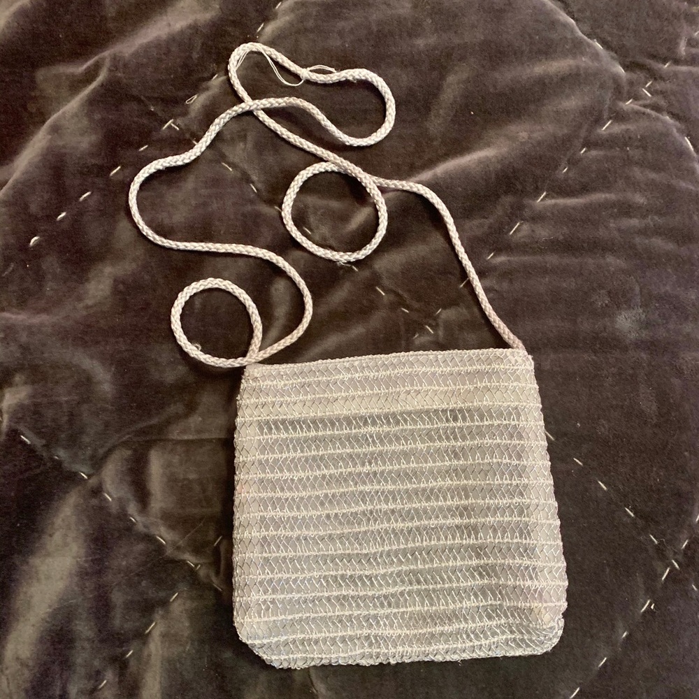 Silver metallic cross body evening bag